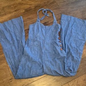 Denim jumpsuit halter top, wide leg size 6